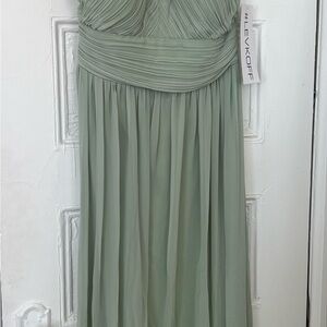 #LEVKOFF Pistachio Green Chiffon Halter Bridesmaid Dress